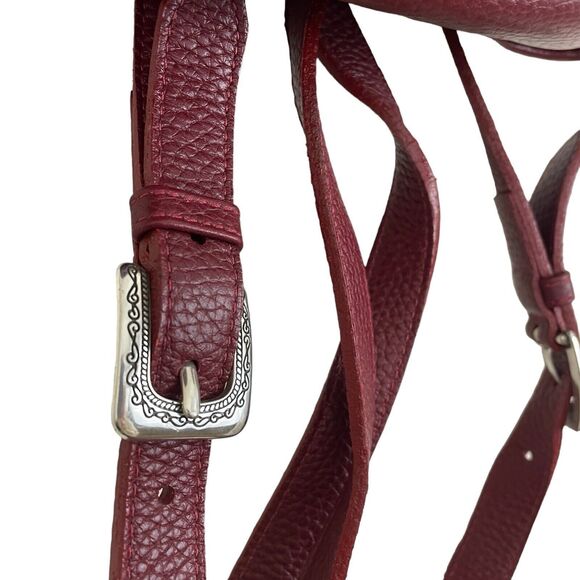 Vintage Brighton Monica Backpack Red Embossed Leather Fabric Leaf Design main image 9